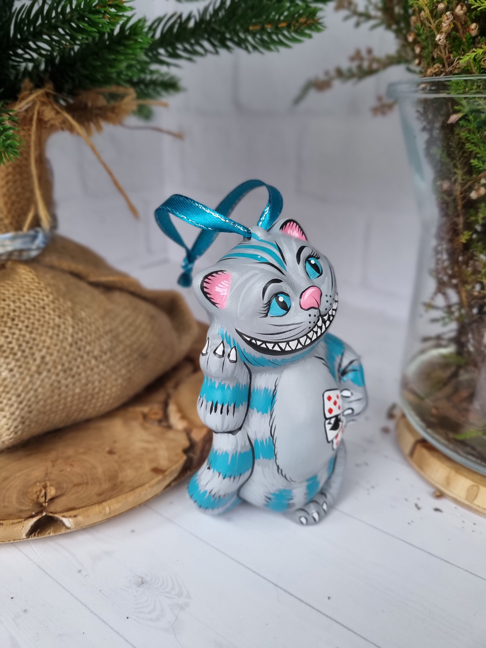Чеширский кот ёлочная игрушка из фарфора