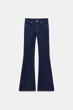 ZARA ДЖИНСОВЫЕ БРЮКИ FLARE С ДЕКОРАТИВНОЙ СТРОЧКОЙ, ИНДИГО