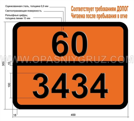 Табличка Опасный груз 60-3434 НИТРОКРЕЗОЛЫ ЖИДКИЕ