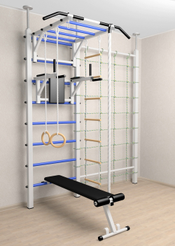 Шведская стенка Sv Sport враспор (Турник рукоход/Брусья/Скамья/Канат/Kольца/Лестница/Канатный лаз/Сетка)