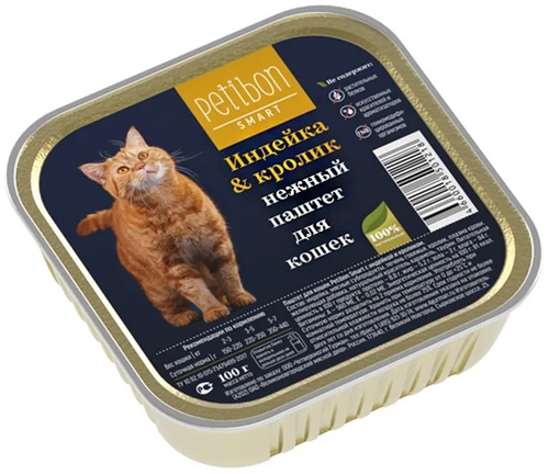 Влажный корм Petibon для кошек, паштет с индейкой и кроликом, 100 г