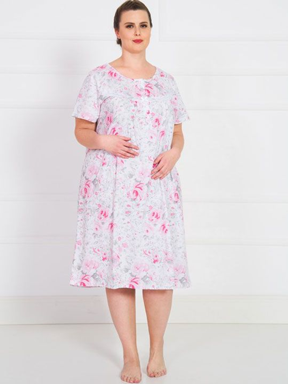 Свободная домашняя сорочка с крупным цветочным рисунком (Размер: XL) (Цвет: голубой)