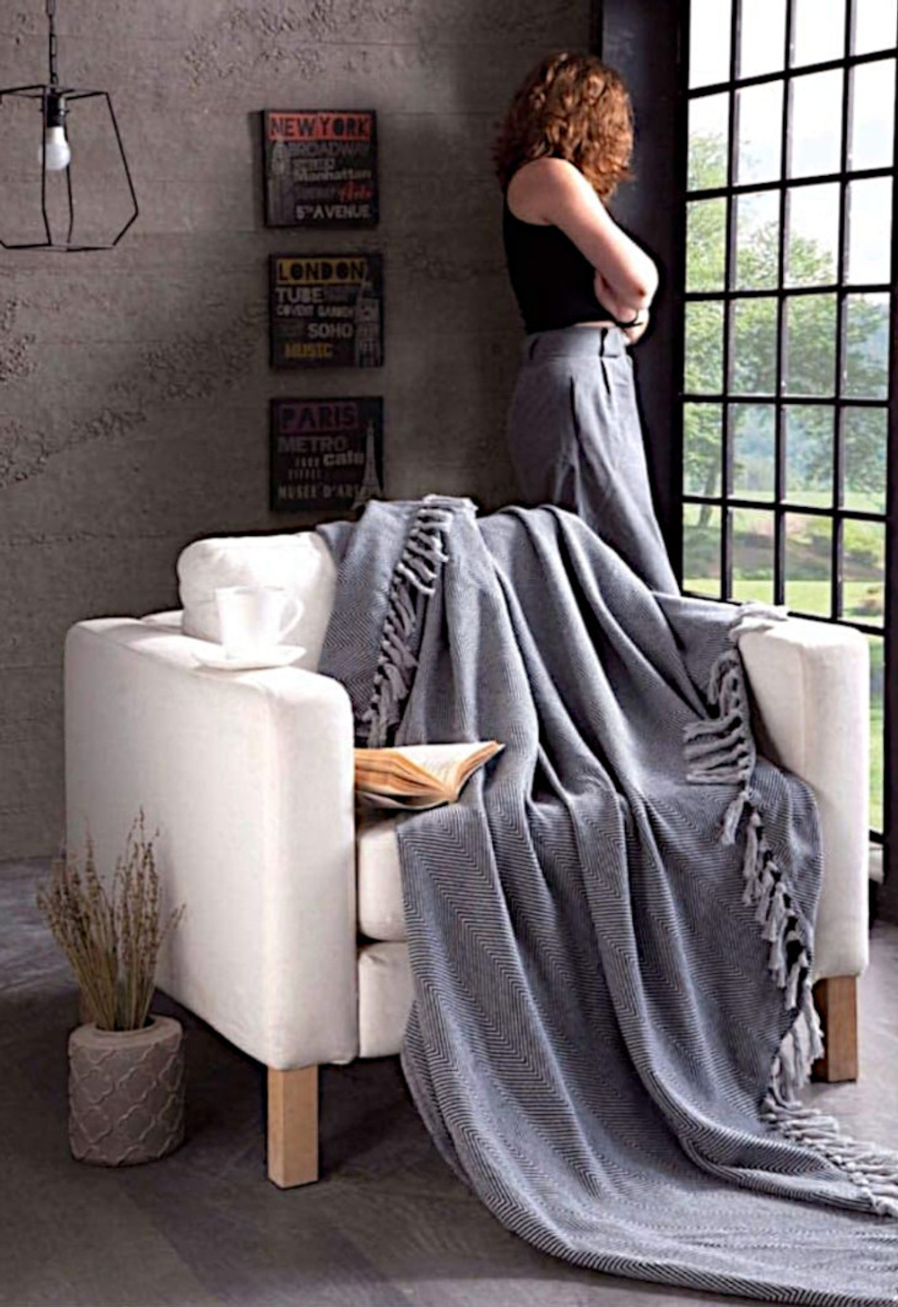 Плед-покрывало из хлопка "Venera", Ёлочка, цвет Антрацит