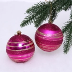 Новогодние шары 8 см (набор 2 шт) «Алмазная россыпь», Фуксия