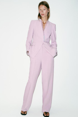 ZARA БРЮКИ ПРЯМОГО КРОЯ С ВЫСОКОЙ ПОСАДКОЙ, СИРЕНЕВЫЙ