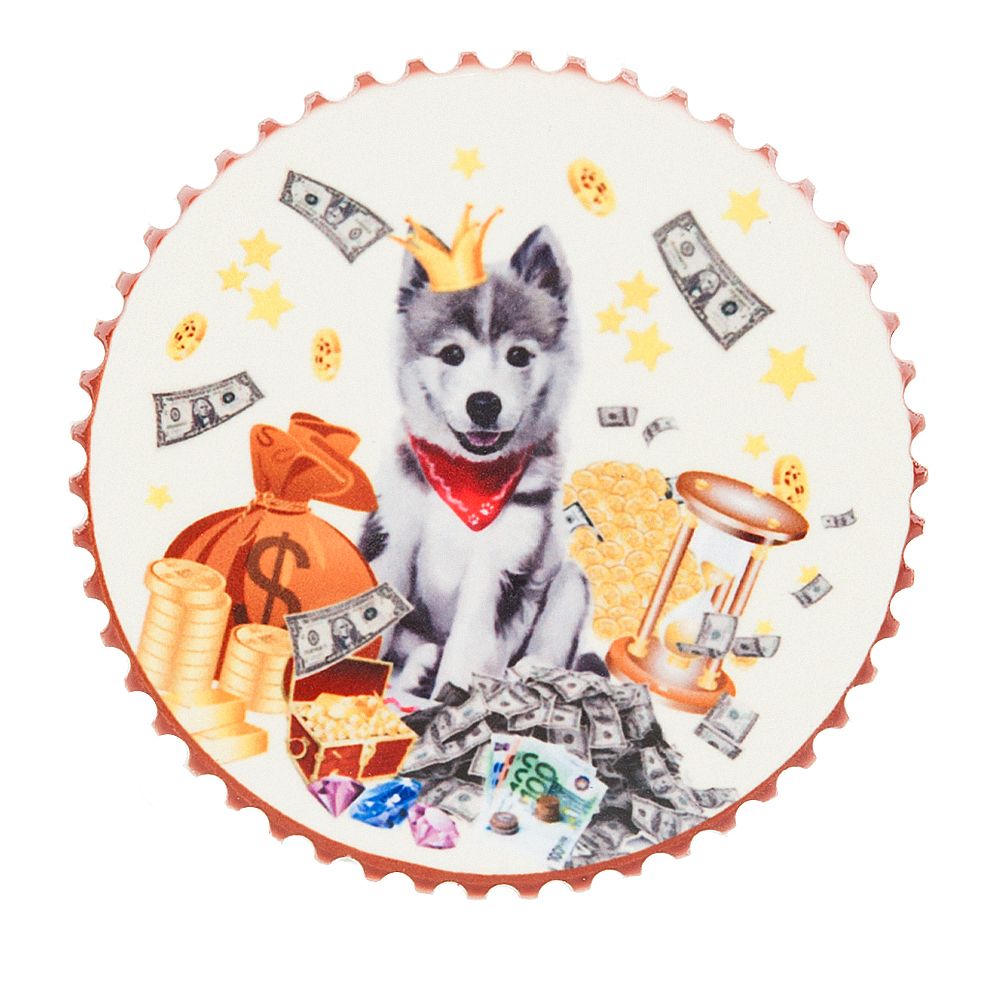 Фигурка декоративная (магнит) "Собачка-королева" d=7см. и=0,5см. (6видов) (min12)