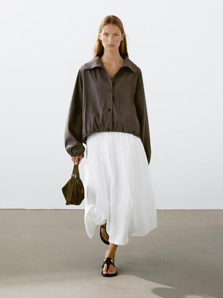 Massimo Dutti Бомбер из смесового льна, шоколадный