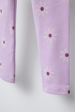 ZARA ЛЕГИНСЫ ИЗ ТКАНИ В РУБЧИК С ПРИНТОМ, ЦВЕТ МАЛЬВЫ