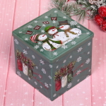 Банка жестяная 9*9*9см «Три Снеговика»