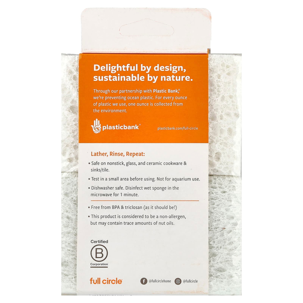 Full Circle, спонж из скорлупы грецкого ореха, 6 пакетиков, 10 х 2,75 см (4,4 х 2,75 дюйма)