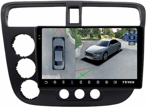Магнитола для Honda Civic 7 2001-2005 левый руль - Teyes CC3-2K-360 монитор 9.5" 2K QLED на Android 10, Быстрая, CarPlay, 4G SIM-слот, 4 камеры в комплекте
