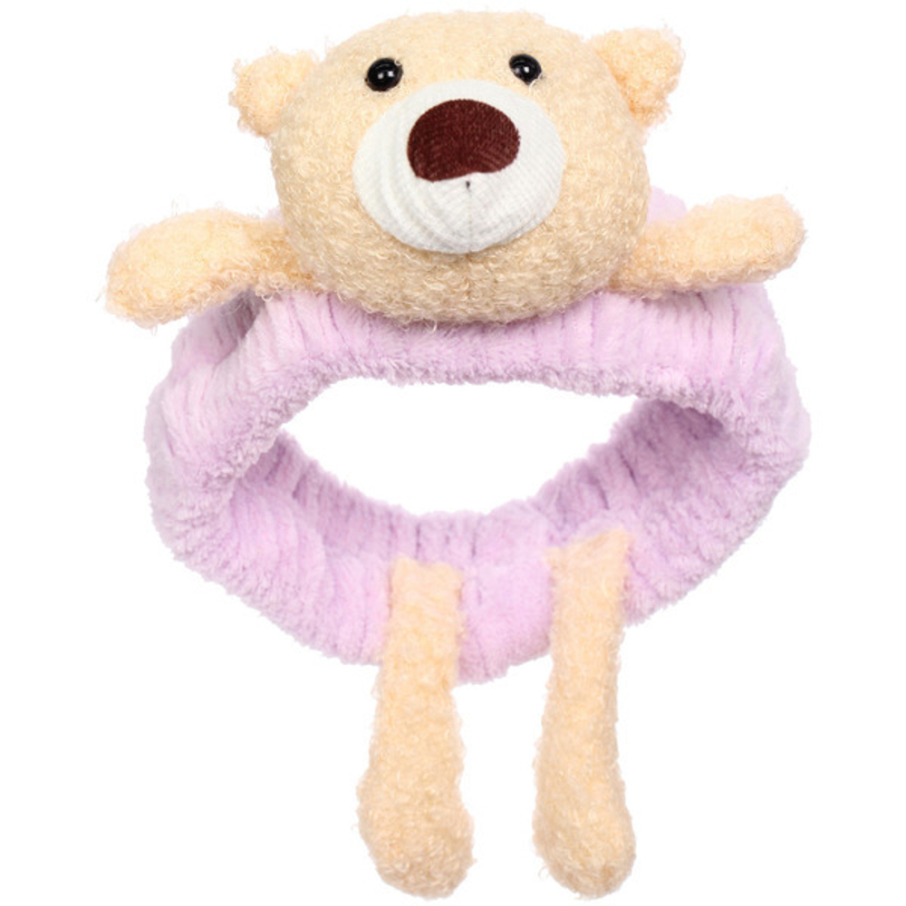 Повязка на голову косметическая «ДАЙМОНД Ми», мишка с лапками, цвет лавандовый, серый, и бежевый, 20*5.5см (ZIP пакет)