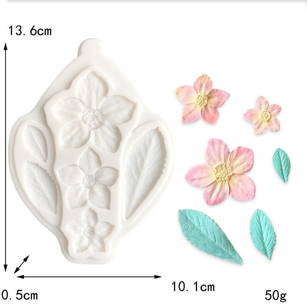 Молд силиконовый для флористики "Цветы вишни и листья" / Форма для лепки мелких цветочков и листьев яблони и вишни / молд для глины, мыла и воска