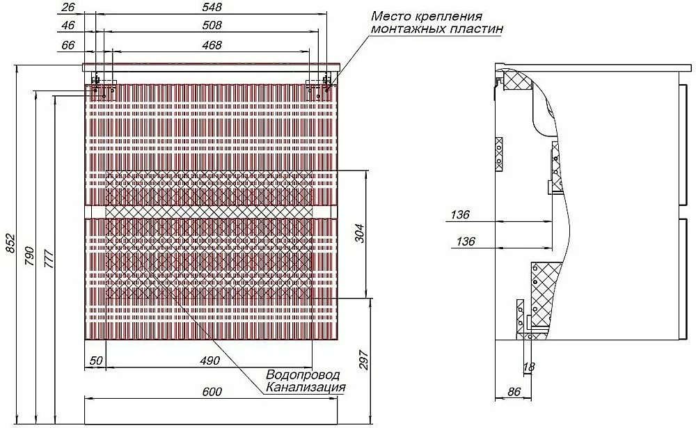 Тумба с раковиной Aquanet Джейн (Flat) 335427/329253 60 маренго