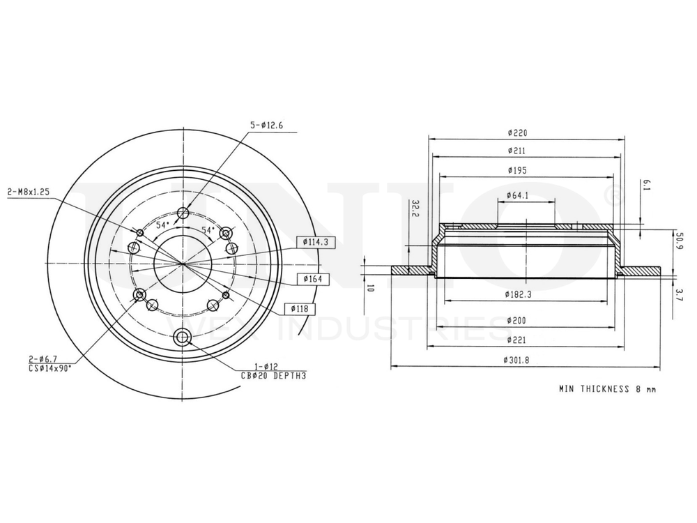 Диск тормозной задний UNIO BRD-20236