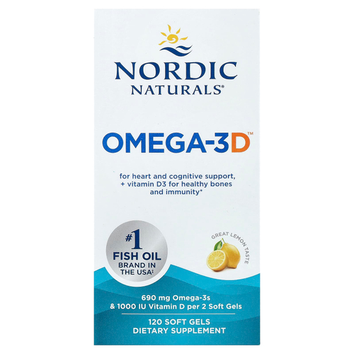 Nordic Naturals, Omega-3D™, со вкусом лимона, 120 капсул