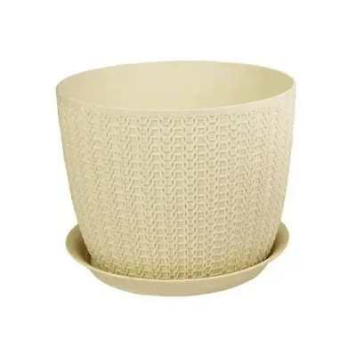 Кашпо ВЯЗАНИЕ D210мм 4,5л с поддоном белый ротанг 0,165,21х0,21м (комплект 9 шт)