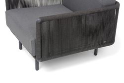 "Джелло" кресло плетеное из роупа, каркас алюминий темно-серый (RAL7024) муар, роуп темно-серый круглый, ткань темно-серая 027