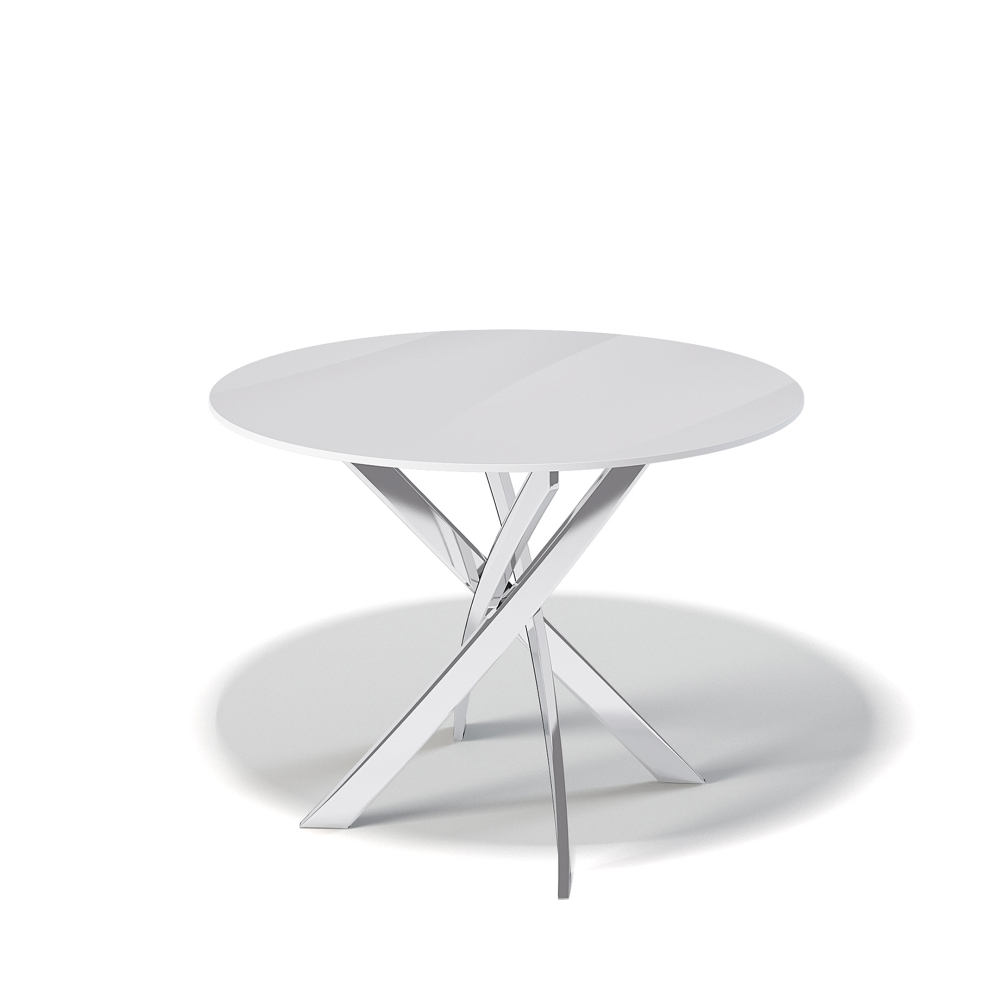 Стол обеденный, кухонный KENNER R1000 хром/стекло белое глянец