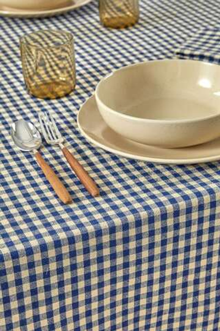 ZARA HOME ЛЬНЯНАЯ СКАТЕРТЬ В КЛЕТКУ В КЛЕТКУ, СИНИЙ