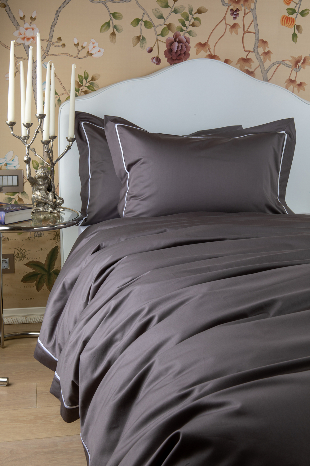 Постельное белье 2 спальное евро Сlaire&Caroll George темно-серое с белым кантом