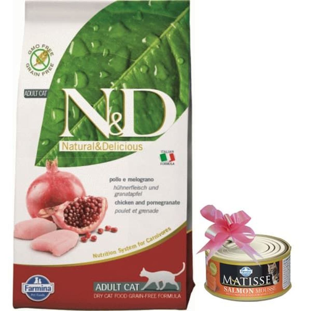 Корм Farmina N&amp;D Cat Chicken &amp; Pomegrante Adult, 300 gr + ПОДАРОК