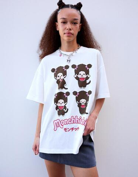 BERSHKA Футболка с принтом Monchhichi, белый