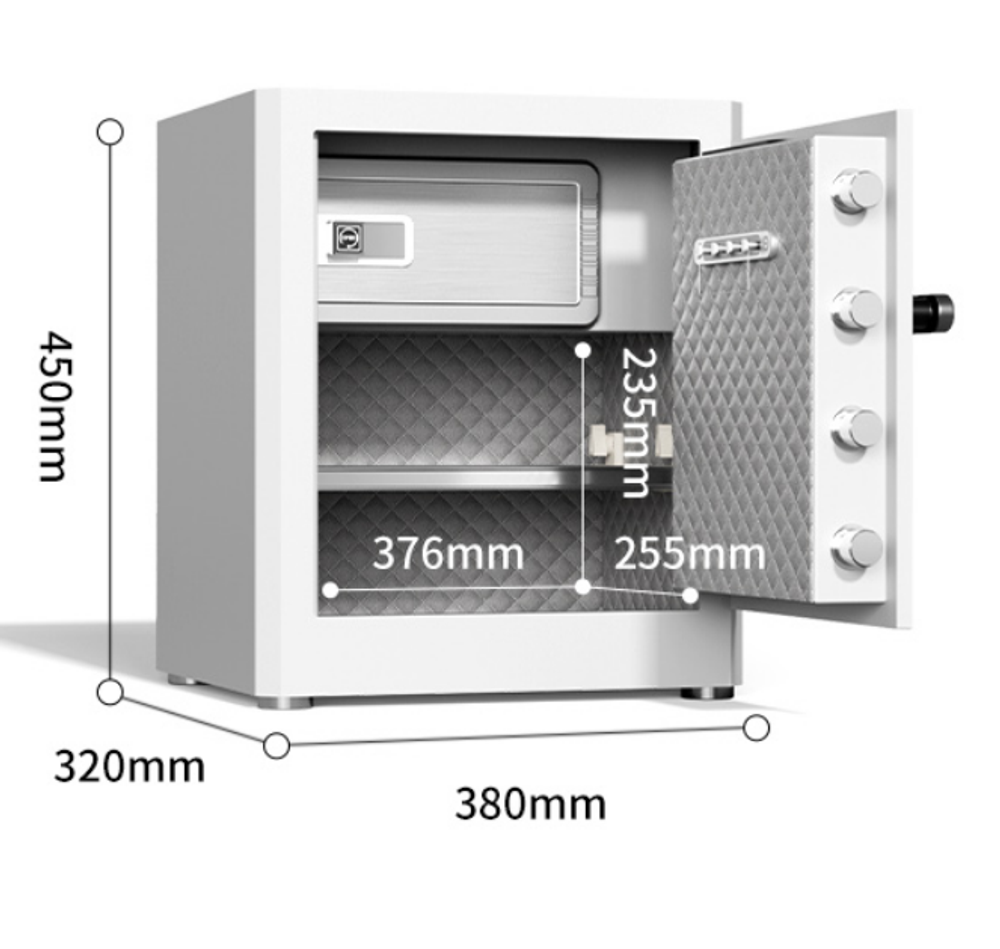 Сейф DELI "AE130" биометрический + электронный замок + ключ, 380х320х450 мм, 21,9 кг, белый