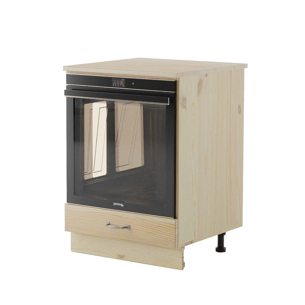 Кухонный модуль напольный, 60х60х85, Стокгольм Натур, под духовой шкаф, с ящиками, со столешницей, массив дерева, в лаке, Dipriz