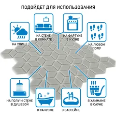 STP-GR007-RMB Natural Мозаика плитка для ванной комнаты из стекла Steppa серая светлая глянцевая