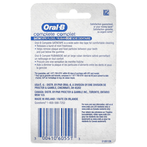 Oral-B, Complete, нить SATINtape, мятный вкус, 25 мг (27,3 ярда)