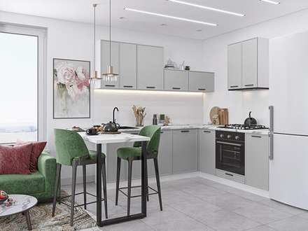 Угловая модульная кухня Фрейм-03 Grey Silk - Белый 2140*2200/2000*600