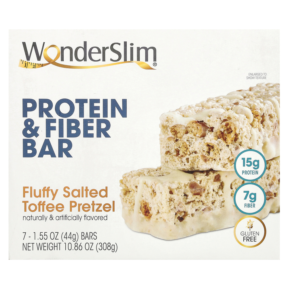 WonderSlim, протеиновый батончик с клетчаткой, воздушные крендели с соленым ирисом, 7 батончиков по 44 г (1,55 унции)