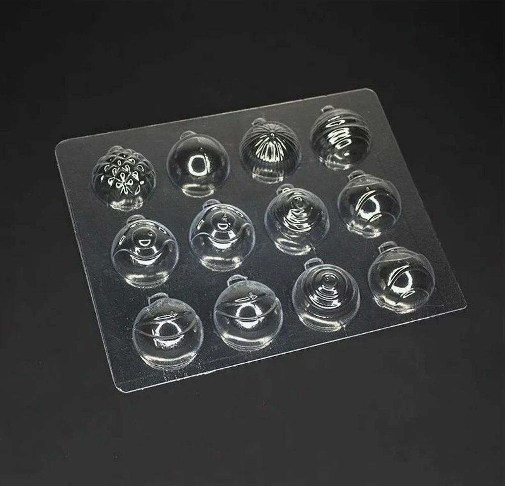 Пластиковая форма для шоколада новогодняя "Ёлочные шары" D3см