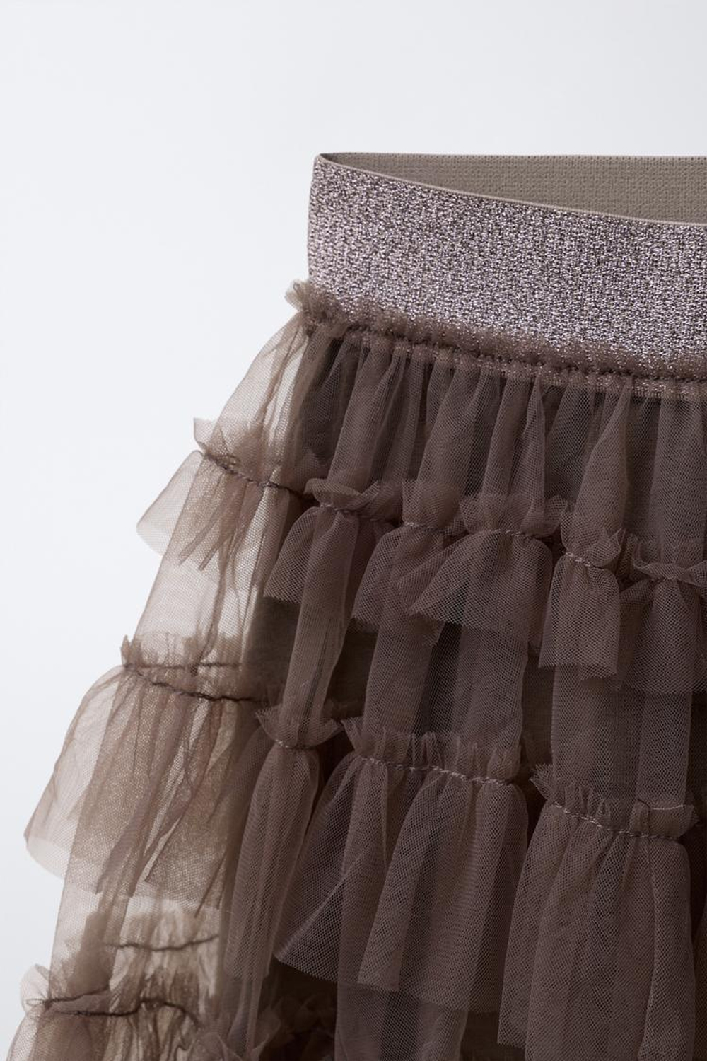 ZARA ЮБКА ИЗ ПОЛУПРОЗРАЧНОЙ ТКАНИ, КОРИЧНЕВЫЙ