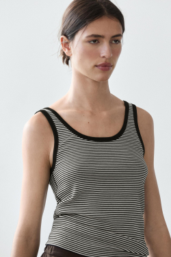 Massimo Dutti Топ из хлопка с деталью в полоску, черный