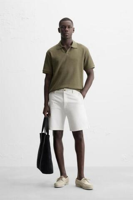 ZARA ШОРТЫ-БЕРМУДЫ ЧИНОС КЛАССИЧЕСКОГО КРОЯ, ЖЕЛТОВАТО-БЕЛЫЙ