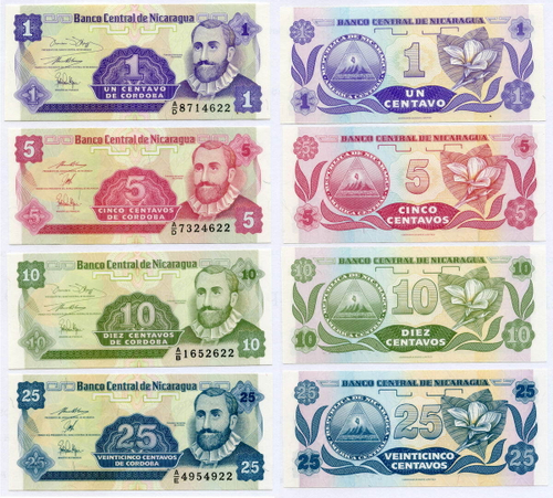 Банкноты Никарагуа 4 шт (1, 5, 10 и 25 центавос) 1991 год. UNC. Номера  *30