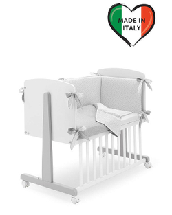 Колыбель Erbesi Ninna и комплект постельного белья Stelline Звездочки белый/серый