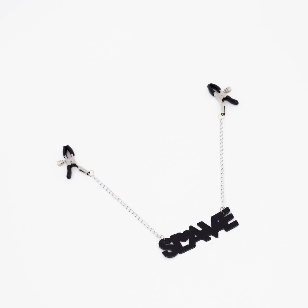 Зажимы на соски с кожаной подвеской Slave