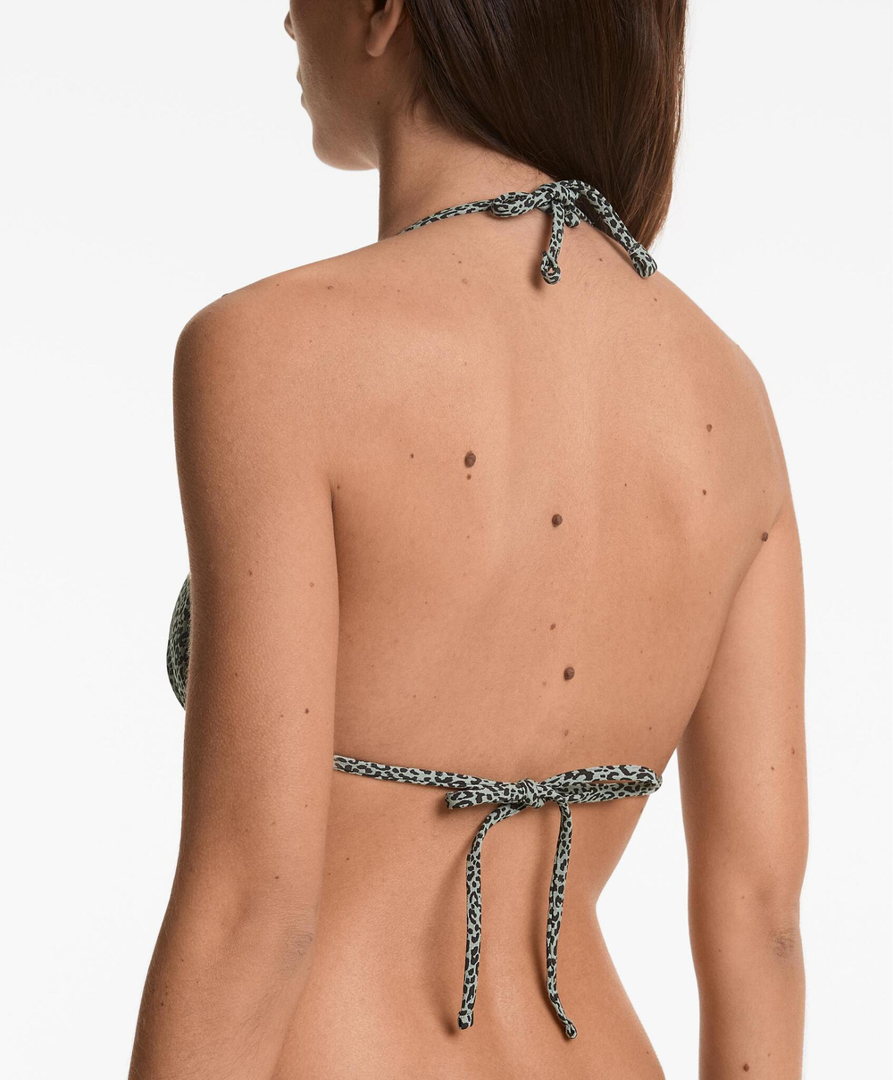 OYSHO Топ бикини с треугольными чашками и принтом, светлый хаки