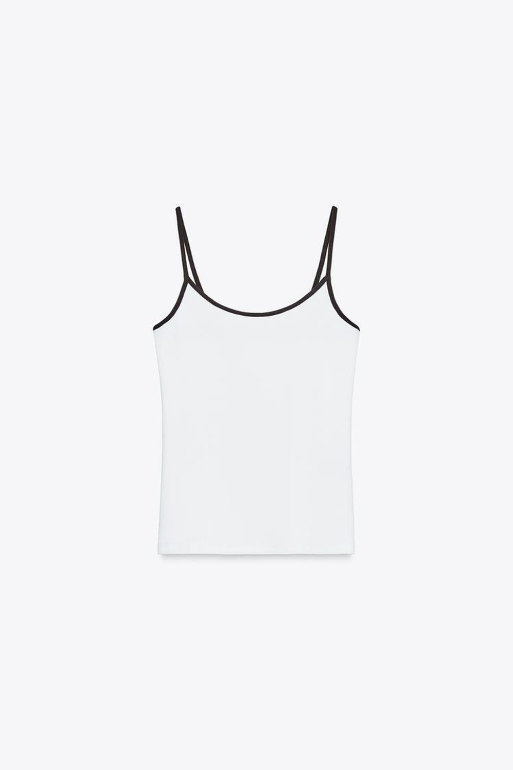 ZARA ФУТБОЛКА С КОНТРАСТНЫМИ БРЕТЕЛЯМИ, КОРИЧНЕВЫЙ/БЕЛЫЙ