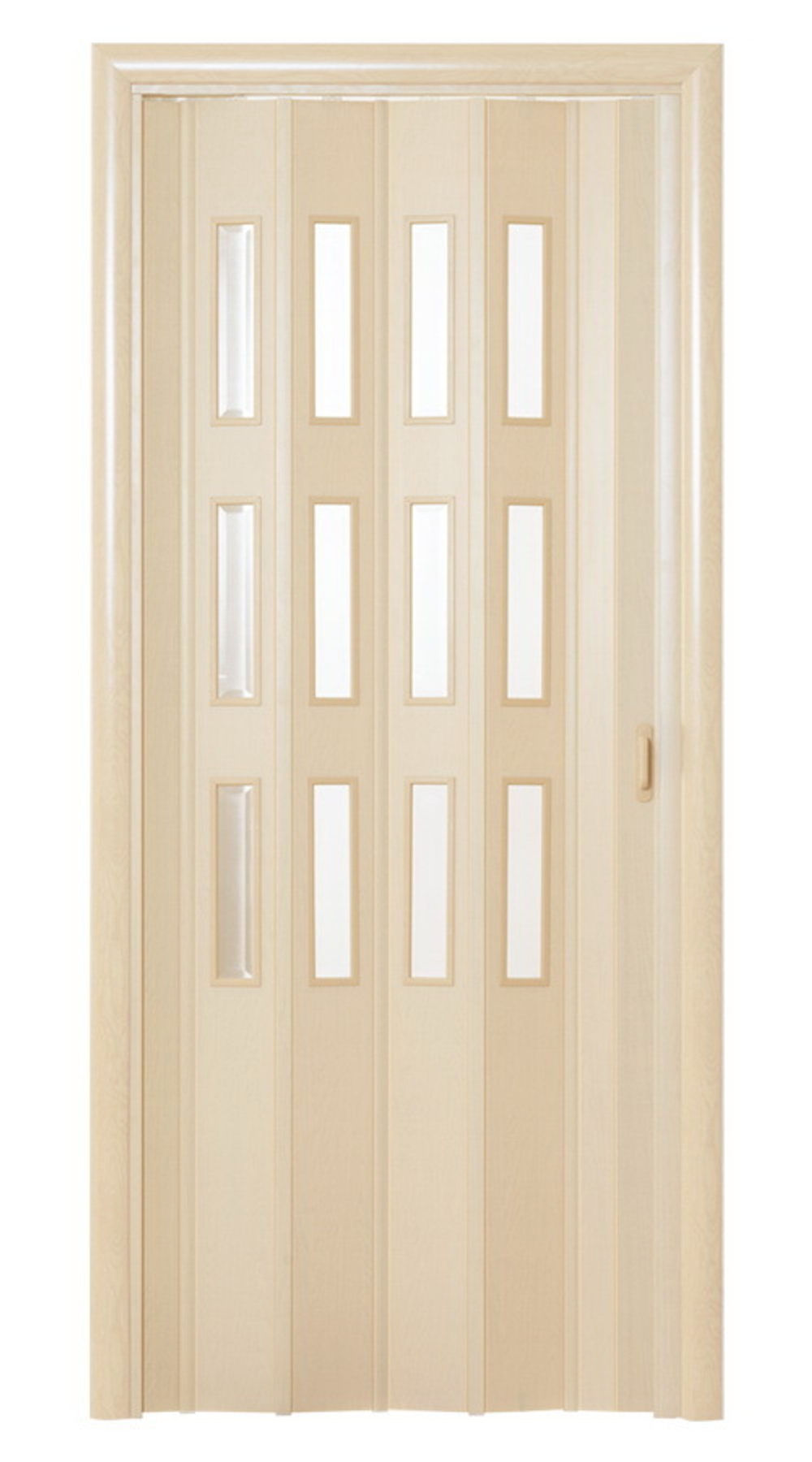 Пластиковые Двери Гармошка цвет: Белёный дуб со стеклом