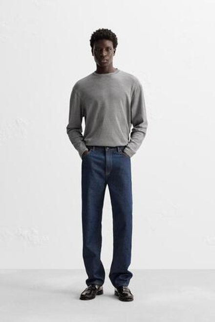 ZARA ЖАККАРДОВАЯ ФУТБОЛКА В ПОЛОСКУ, БЕЛЫЙ/МОРСКОЙ СИНИЙ