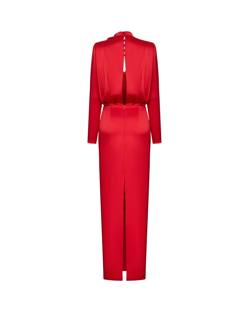 Jasmine maxi, платье макси из красного атласа с розой