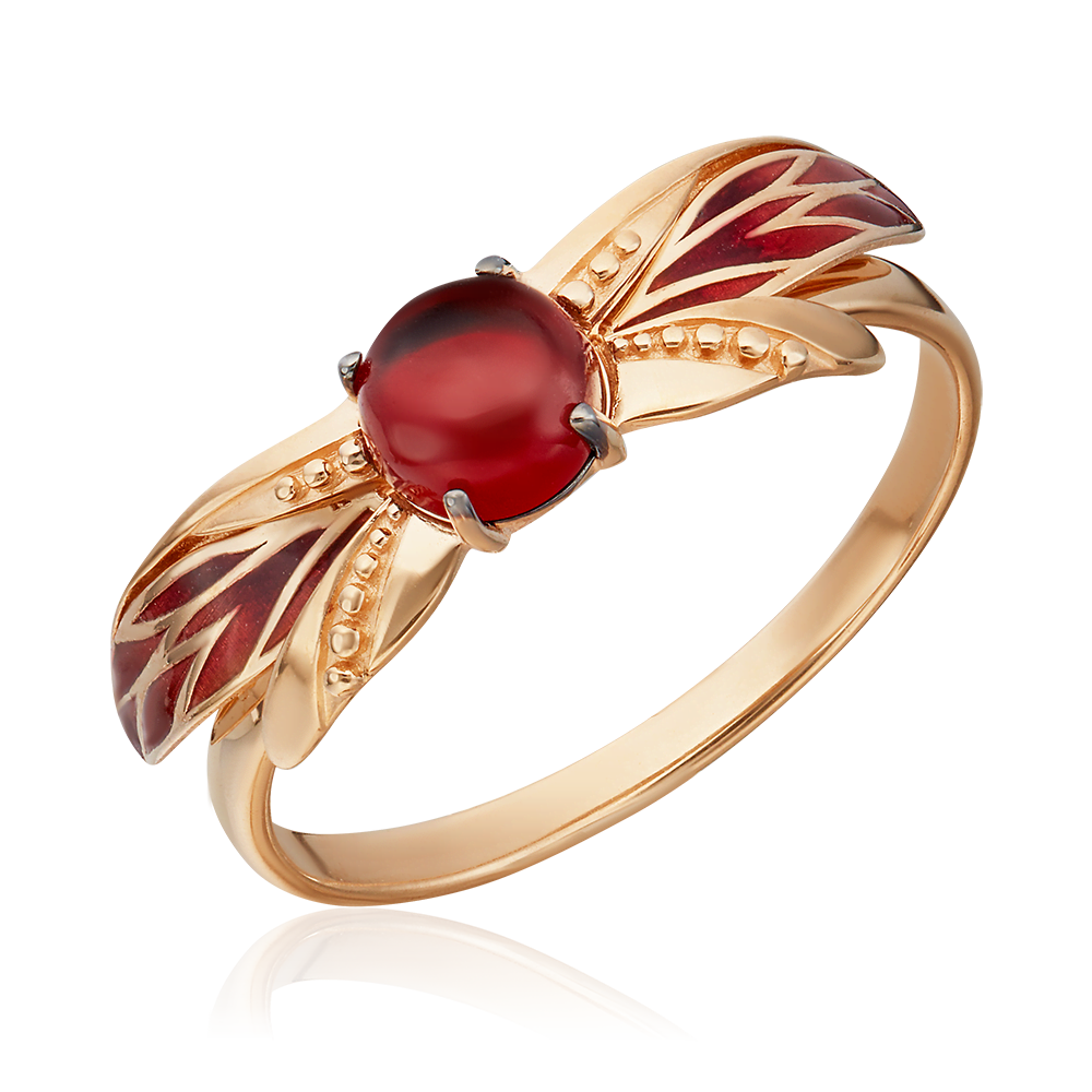 Кольцо «Стрекоза» из красного золота с гранатом и эмалью