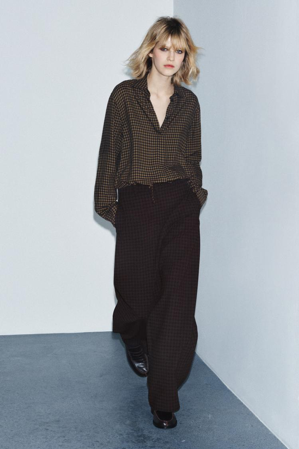 ZARA БЛУЗА В КЛЕТКУ ВИШИ — ZW COLLECTION, ЧЕРНЫЙ/КОРИЧНЕВЫЙ