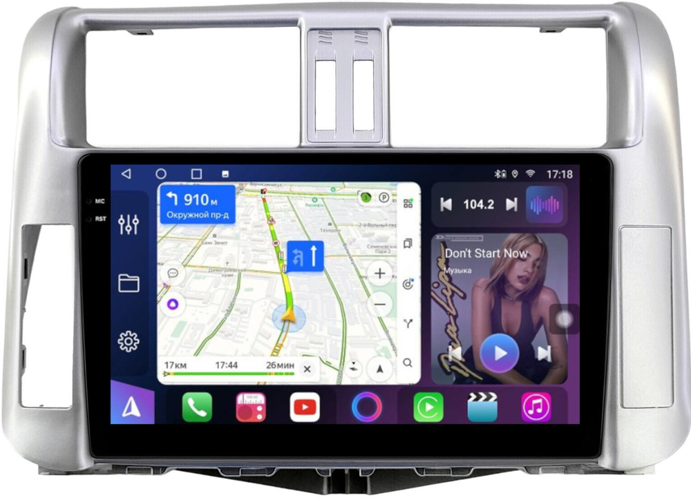 Магнитола для Toyota Land Cruiser Prado 150 2009-2013 (рамка серебро) - FarCar BM065M монитор 9.5" QLED на Android 14, TS10, 4+32Гб, CarPlay, 4G SIM-слот