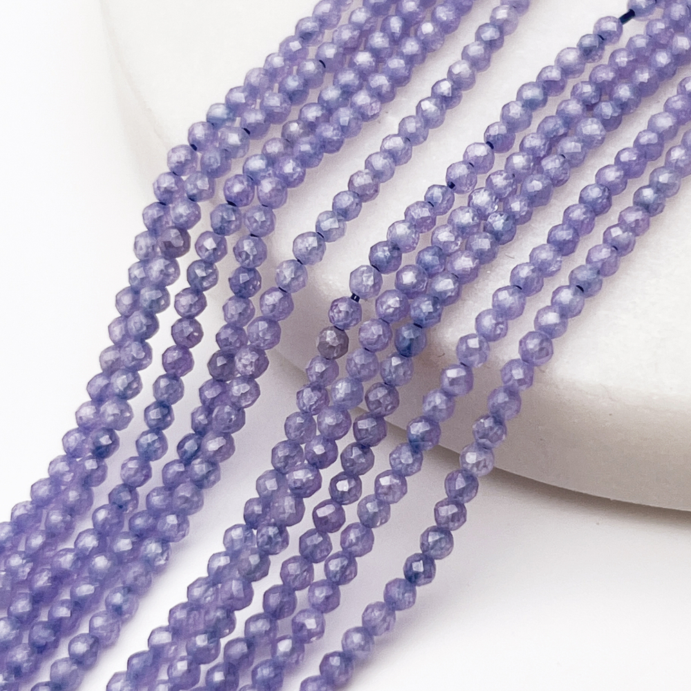 Фианит Кракле бусины (кубический цирконий), цвет танзанит, размер около 2 мм, цена за нить 38 см