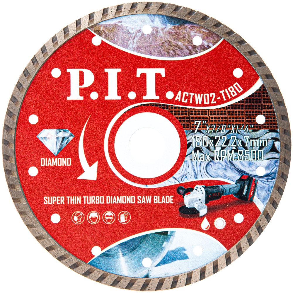 (ХОС) Диск алмазный отрезной Turbo P.I.T. 180x22,2x1,6 мм (ACTW02-T180)